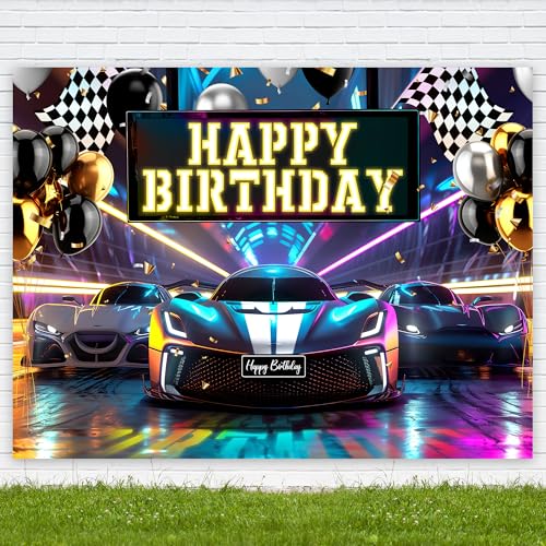 Fondo fotográfico cumpleaños coche de carreras 8Wx6H miniatura 4