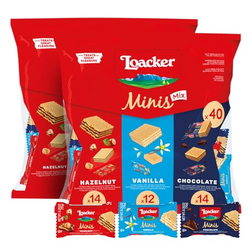 Loacker Mini Wafers, Hazelnut, Chocolate &amp; Vanilla, 40 Individually Wrapped