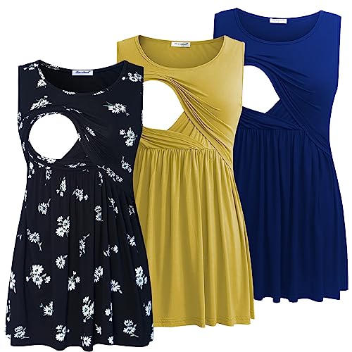 Image of Bearsland Women's Maternity Nursing Tank Tops Sleeveless Scoop Neck Breastfeeding Shirt Pregnancy Clothes