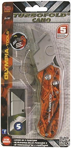 Olympia Tools 33-207 Turbofold Utility Knife With Orange Camo Finish (5) Sk5 Blades Included - 2 Pack