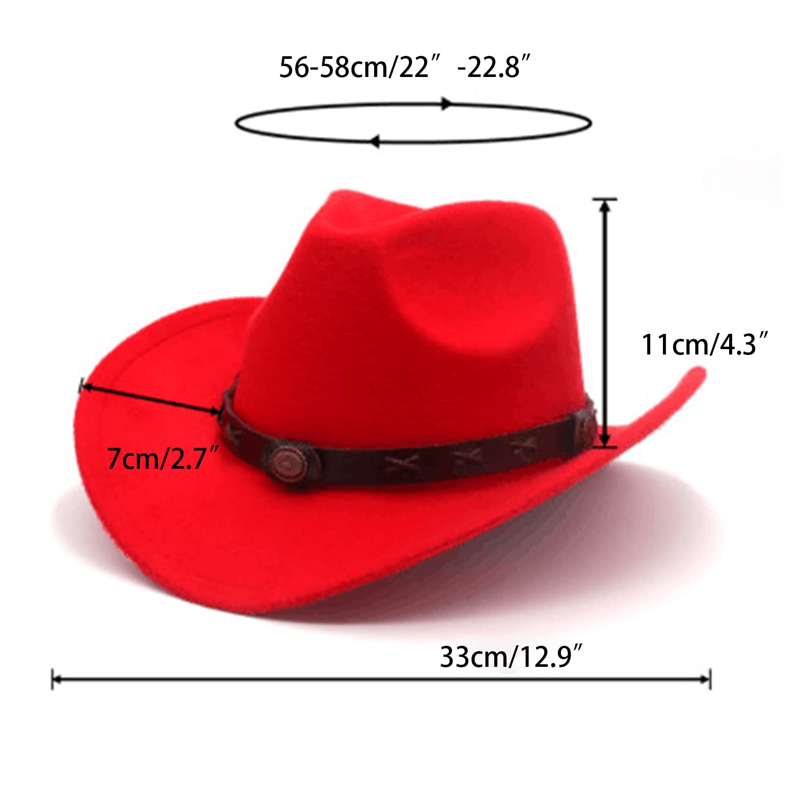 Faringoto Sombrero vaquero clásico de fieltro de ala ancha para hombre y mujer, sombrero de vaquera occidental