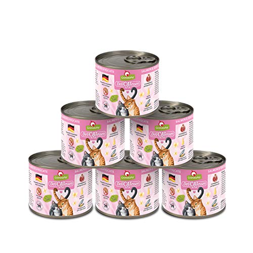 GranataPet DeliCatessen Lachs & Meeresfrüchte, Nassfutter für Katzen, Katzenfutter für Feinschmecker, Futter ohne Getreide & ohne Zuckerzusätze, 6 x 200 g