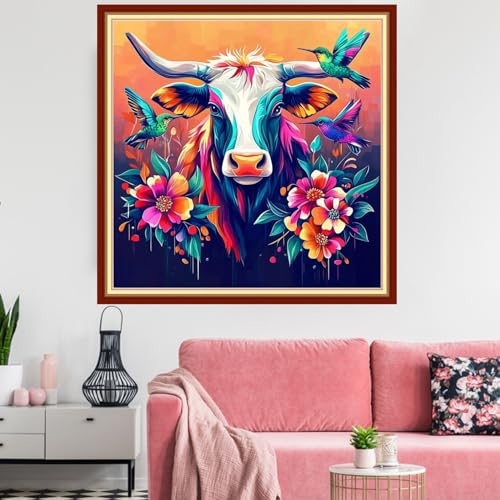 Image of Redxing Stamped Cross Stitch Kits Embroidery kit for Beginners Adults Full Range of Embroidery Patterns Starter Kits DIY Printed Cross Stitch Kits Needlepoint Kits 11CT-Colored Bull 18x18 inchs