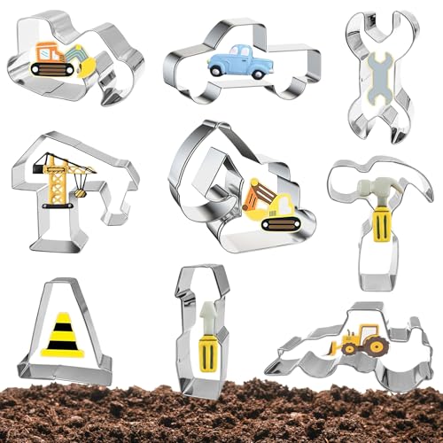 9 Stück Konstruktion Plätzchen Ausstecher Baustelle Auto, Edelstahl Ausstechformen Kinder Fahrzeuge Keksausstecher Kekse Knete Brot Weihnachten, Plätzchenausstecher Bagger Traktor Set