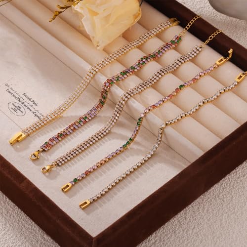 Agriajun Gold White Tennis 3 Strand Bracelets For Women thumb #4