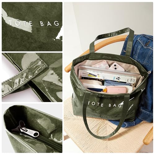 Image of KALIDI PVC Zipper Tote Bag, Jelly Kraft Paper Beach Bag Large Hobo Carry All Travel Shopping Handbag Plastic Shoulder Bag