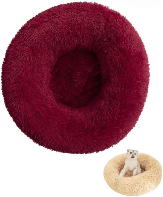 Anxiety Relief Dog Bed - Mr Fluffy Friend Anti-Anxiety Original Calming Plush Pet Bed for Chewing, Crate Training & Thunderstorm Stress (A-Red,L-70CM)