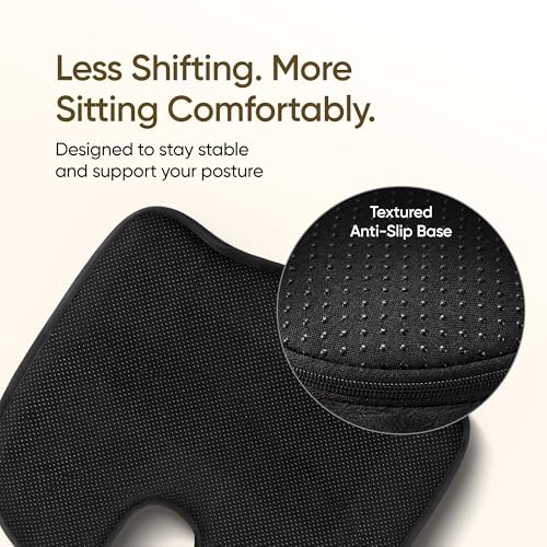 Image of Frido XL Coccyx Seat Cushion for Tailbone Pain Relief | Orthopaedic Memory Foam Chair Cushion for Office Chair, Car Seat & Work from Home | Anti Slip Base | Large Ergonomic Sitting Pillow - Black