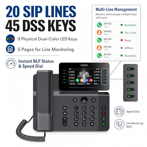 Teléfono IP Fanvil V65 Pantalla IPS 4.3" 20 Líneas SIP miniatura 5