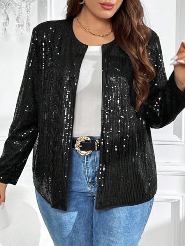 Floerns Women's Contrast Sequin Shiny Long Sleeve Open Front Party Jacket3