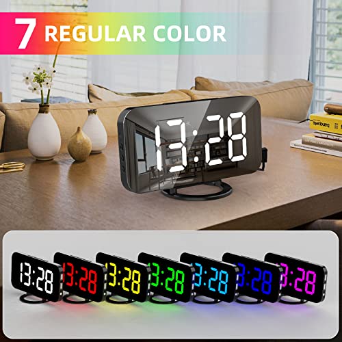 Yaboodn Rgb Digital Alarm Clock For Bedrooms, 6.5 Inch Hd & Mirror Display With 4 Rgb Changing Color And 7 Regular Color Digits, Brightness Adjustable Desk Clock, Corded Power #TOP2