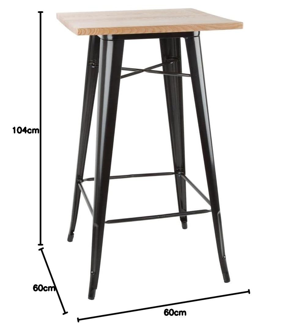 Bolero Mange-Debout Noir avec Plateau en Bois de frêne, Cadre en Acier Noir et Plateau en frêne, Taille : 1040 (H) x 600 (L) x 600 (P) mm, FB595