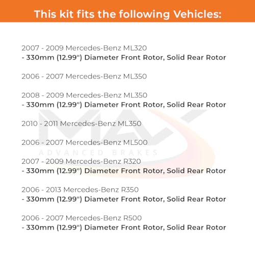 Image of Max Advanced Brakes Front & Rear Brake Kit Compatible With 2007-2009 Mercedes-Benz ML320 ML350 ML500 R320 R350 R500 Replacement Premium OE Disc Brake Rotors and Ceramic Brake Pads