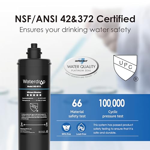 Waterdrop RF15 Ersatz-Filterkartusche für 15UA/15UB Wasserfilter unter der Spüle, reduziert PFOA/PFOS, PFAS, Blei, Chlor, schlechten Geschmack und Geruch, NSF/ANSI 42 zertifiziert, 70.000 Liter