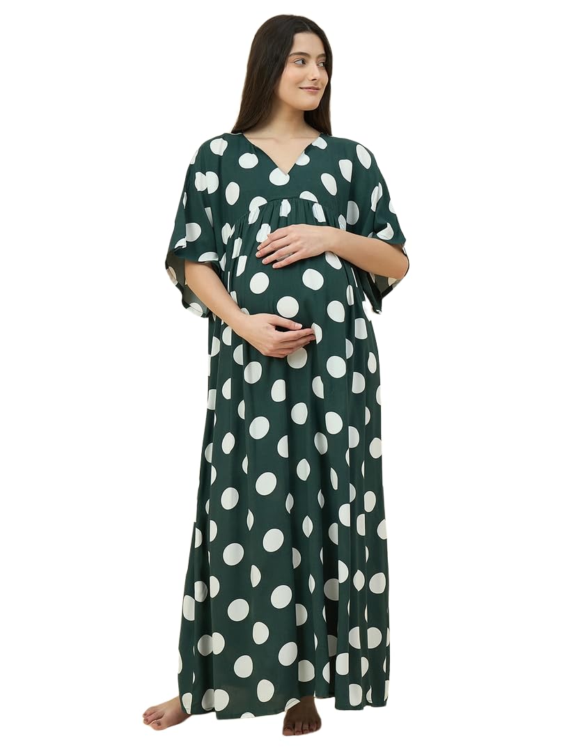 the kaftan company Maternity Nightdress - Green Polka Dot Long Nighty-picture-12