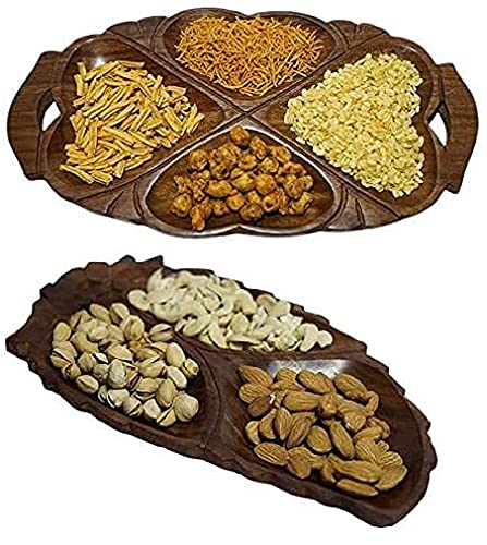 Kingsman Store - Plato de madera para frutas secas, vajilla decorativa para decoración de comedor, bandeja para servir frutas secas, juego de 2