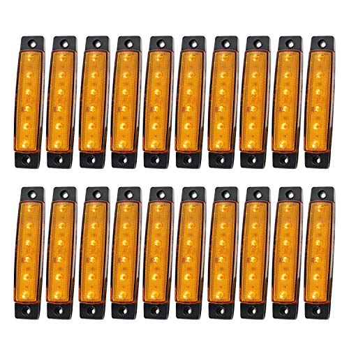 MADCATZ 20 Pcs 3.8 Inch Amber 6 LED Indicators Side Marker Lights Clearance Lamp Pickup Bus Truck Trailer Turn Signal Tail Rear 24V DC TK24