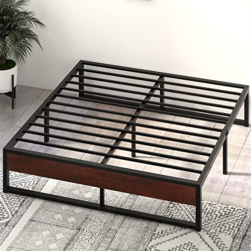 Sha Cerlin 14'' King Size Metal Platform Bed Frame With Rustic Wood & Reverse Holes/Ample Under-Bed Storage Space/Mattress Foundation/No Box Spring Needed/Easy Assembly/Noise Free, Metal Slats #TOP5
