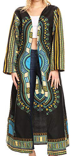 Image of Sakkas Soledad Women's Long Sleeve Open Front Cardigan Dress Coat Dashiki African