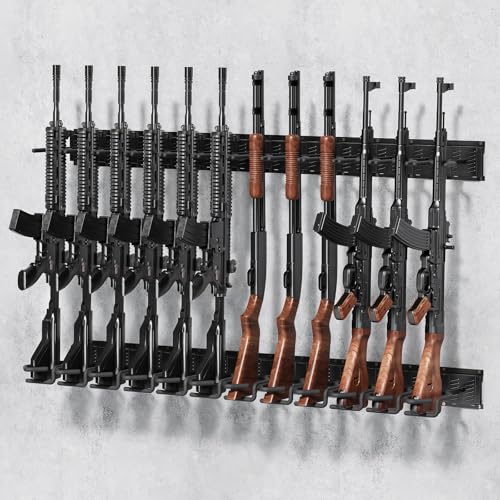 GUIBUKEYAN Gun Rack for Wall, Heavy Duty Steel Gun Wall Mount, Adjustable 4/8/12 Slot Indoor Gun Racks, Securely Hold Shotguns Rifles Rack for Home Garage Office or Retail Shop(Gun Racks 12-Slot)
