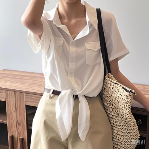 AEURPLT Women's Button Down Shirt Tie Front Short Sleeve Office Business Blouse Sheer Summer Casual Tops3