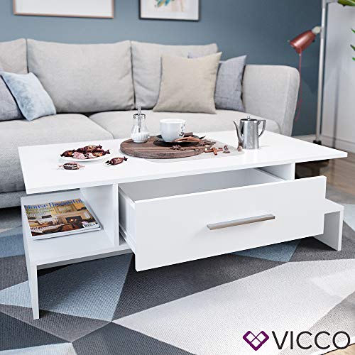 VICCO Couchtisch TADE Weiß Sofatisch Kaffeetisch Beistelltisch Ablage Schublade – Bild 6