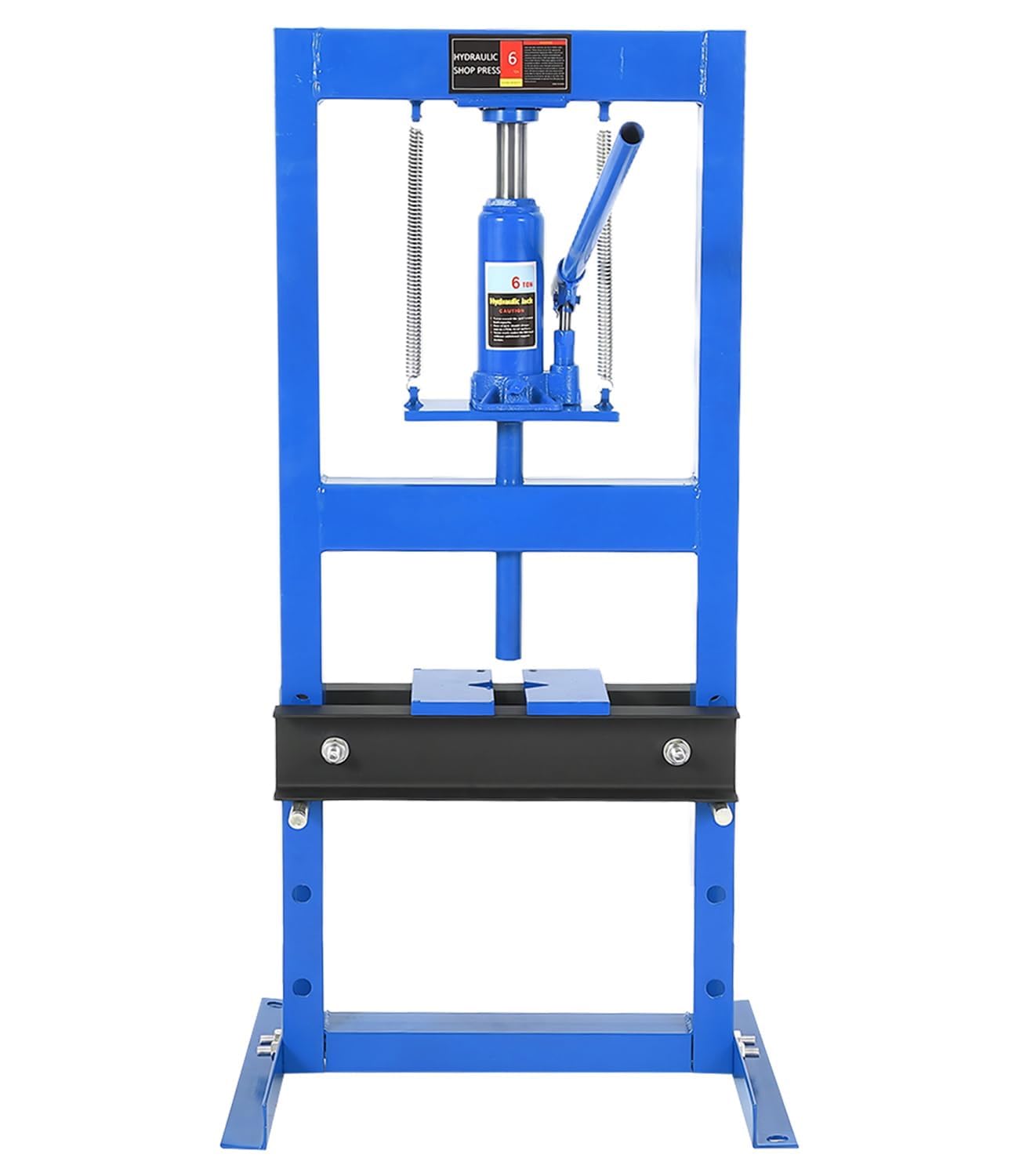 Presse hydraulique d’atelier 6T – Structure H robuste – Hauteur réglable – Pour garage, redressage, pliage, extraction de roulements et arbres – Plaques en acier incluses – Corps bleu, parcourir et
