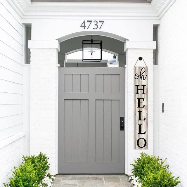 Miniatura 4 de Letrero de bienvenida con texto en inglés "Oh Hello Porch", letrero de bienvenida de madera para porche delantero, letrero vertical de porche para
