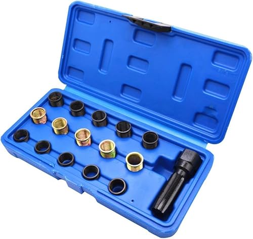 Spark Plug Repair Kit, 16Pcs Carbon Steel Spark Plug Tap Thread Repair Tools, M14 X 1.25 Rethreading Set with Portable Case