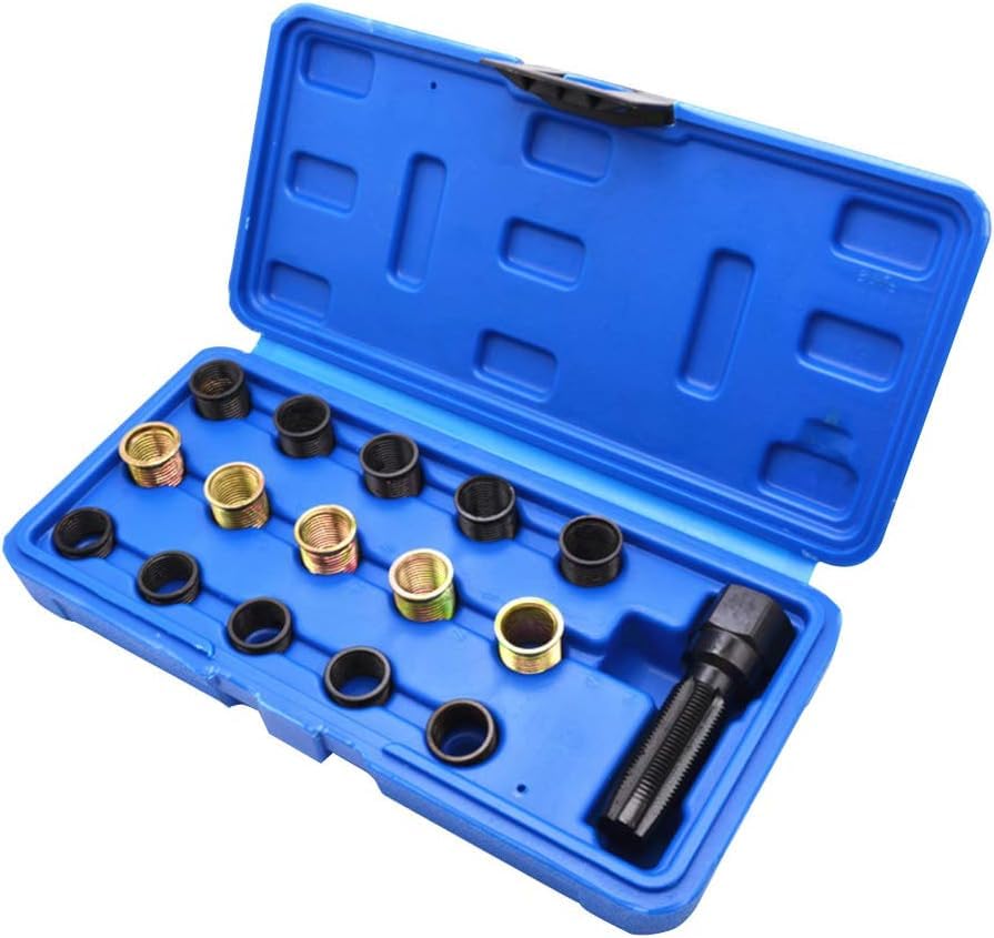 Ritammi Spark Plug Repair Kit 16Pcs Carbon Steel Spark Plug Tap Thread Repair Tools M14 X 1.25 Rethreading Set with Portable Case