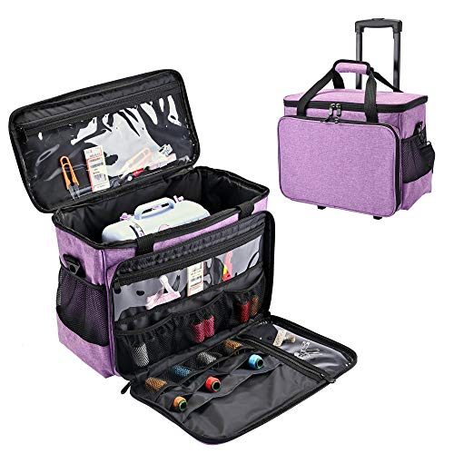 Byootique Rolling Sewing Machine Carrying Case Detachable Portable Trolley Tote Bag Multiple Pockets Compatible with Most Standard Sewing Machine and Accessoriess
