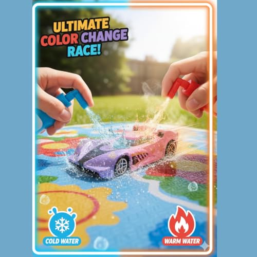 Image of GENIE'S TOY BUS Color Changing Die-Cast Racing Car I 1:64 Scale Temperature Sensitive Paint Sports Car I Change Color with Water I Kids Collectible Toy for Ages 3+ I Best Birthday Gift for Kids