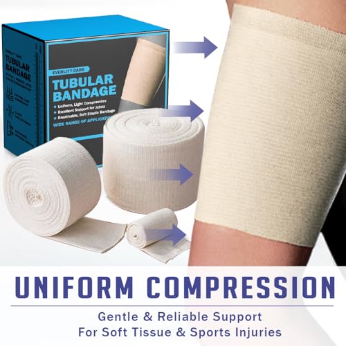 Image of EVERLIT Elasticated Tubular Support Bandage | Stockinette Tubing for Large Arm, Knees, Legs | Light to Moderate Compression Bandage Roll For Tissue Support (Size J | 6.9 inch x 11 yd)