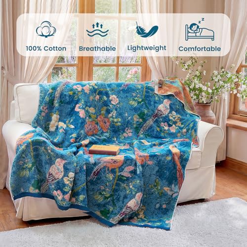 Image of MSGKV Boho Throw Blanket 60 inchx80 inch 100% Cotton Bird Throw for Bed Couch
