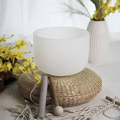 TOPFUND B Note Crystal Singing Bowl Crown Chakra 10 Inch with Heavy Duty Carrying Case and Suede Mallet