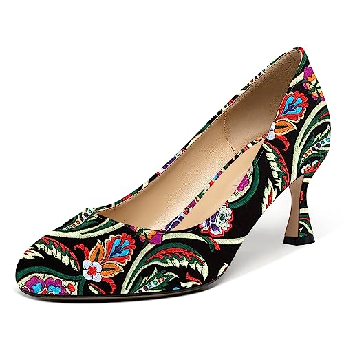 SHOWFOREST Womens Work Dress Round Toe Patent Slip On Kitten Mid Heel Pumps Shoes 2.5 Inch