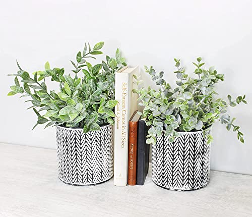 Auldhome Boho Planter Pots (2-Pack); Black And White Striped Flower And Herb Metal Buckets #TOP1