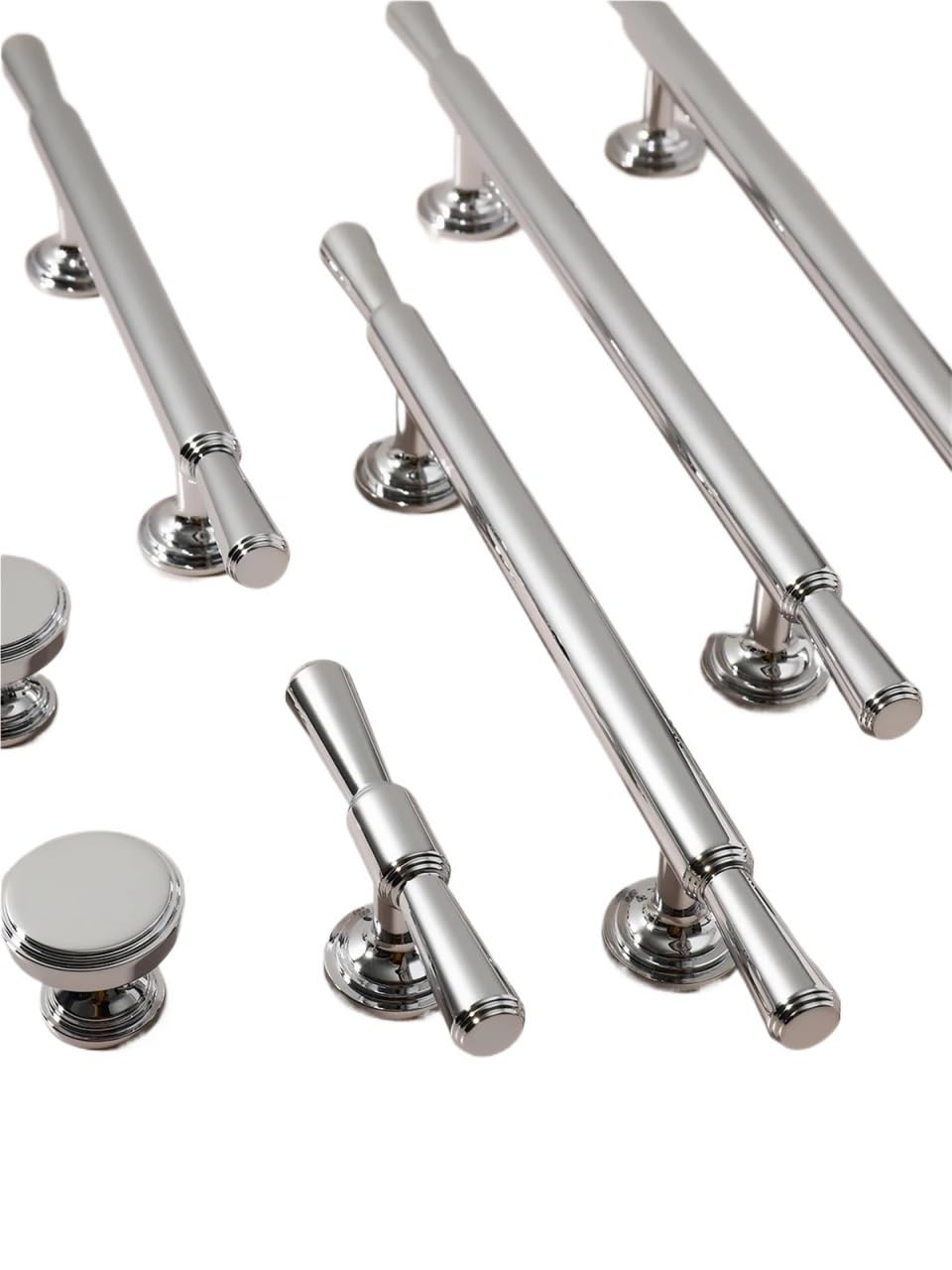 2 tiradores largos de latón macizo cromado plateado brillante de lujo modernos y minimalistas para armario de cocina (distancia entre agujeros: 320 mm)