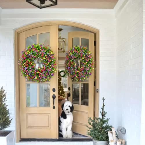 Huoshanpu 1Pc Large 17In Artificial Flower Leaves Wreath, Plastic Green Leaves Wreath, Round Wreath For Front Door Hanging Wall Window Wedding Party Decor #TOP3