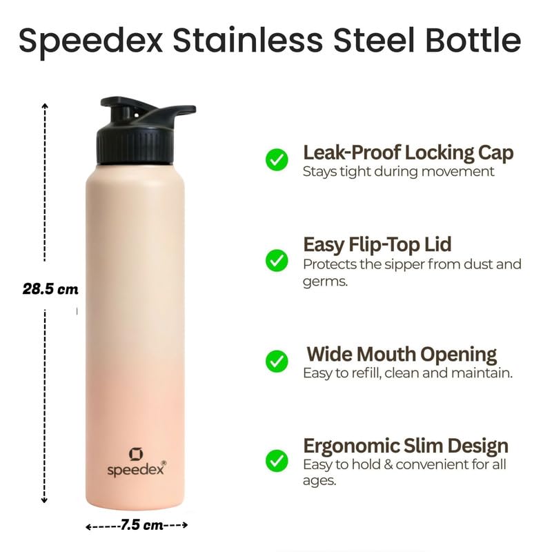 Image of Speedex Stainless Steel Metal Water Bottle 1 Ltr 1000 ml, BIS Approved, Leak Proof Sipper Cap Bottle for Office, School, Gym, Travel, Daily Use for Men, Women, Kids, Adults, Peach Orange, Set of 4
