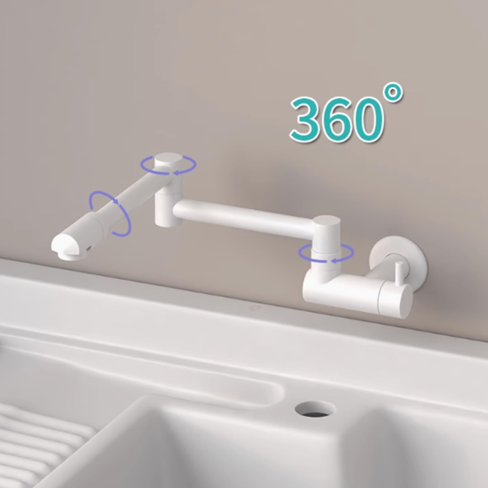 Grifo Cocina de Pared Grifo Cocina Plegable Grifos de Llenado de Ollas de Latón Rotativo,Blanco