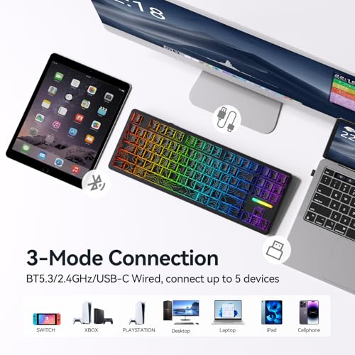 Image of AUSDOM Wireless Mechanical Gaming Keyboard: 10000mAh Battery Tri-Mode 2.4G /BT5.3 /USB-C Hot Swappable Custom Keyboard with RGB Backlit, Side Printed PBT Keycaps, 15-Layer Gasket Structure, Topographic