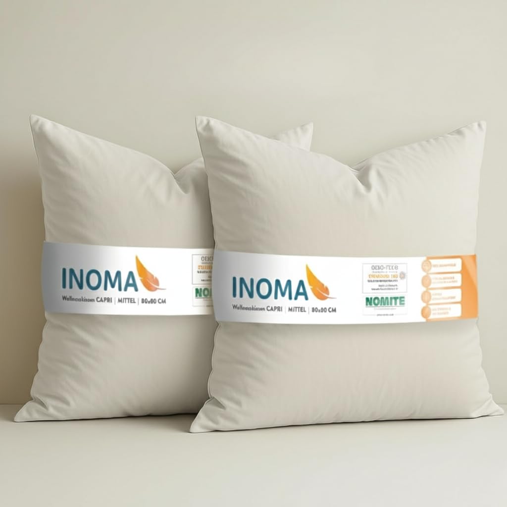 INOMA Wellness-Kissen Capri 80x80-2er Set -, Hotel Kissen, Ultra Soft Federn Daunen Mischung (90% Federn, 10% Daunen), Made in Germany, Oeko-TEX, allergikerfreundlich, Ganzjahr