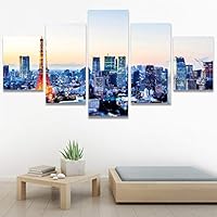 SIGNWIN 5 Panel Canvas Wall Art Modern Art Architecture & Maps Building Contemporary Expressive Multicolor Photography for Home Decorations Ready to Hang - 60