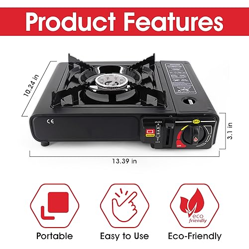 Camping Accessory Portable Gas Camping Stove- Single Burner Butane Grill; Great Camping Gear for Outdoor Cooking Available as a Black Grill; Requires Butane Tank for Use - Thumbnail 3
