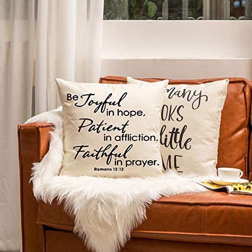 Ogiselestyle Joyful In Hope, Patient In Affliction, Faithful In Prayer Cotton Linen Home Decorative Throw Pillow Case Cushion Cover For Sofa Couch, 18" X 18" #TOP4