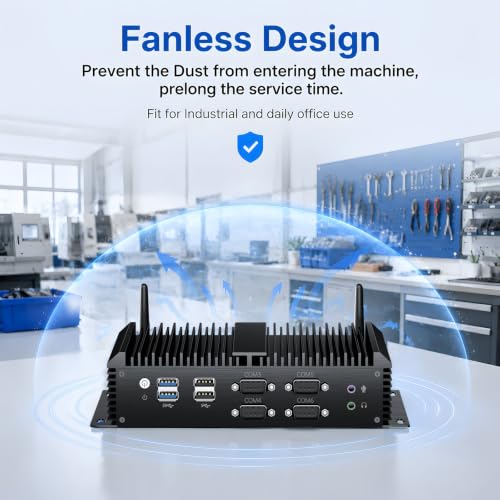 Image of msecore Fanless Industrial PC, Mini Computer with Core i7-8550U (1.8-4.0GHz), 16G RAM 256G SSD, 2 * 2.5G LAN, 6*COM RS232, WOL, Auto Power ON, Wi-Fi 6, 4K, 1*HDMI 1*VGA, Windows 11 Pro
