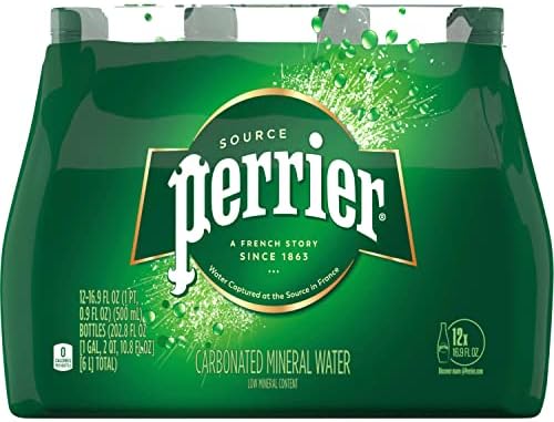 Perrier Sparkling Water, Plastic Water Bottles, 16.9 Fl Oz (Pack of 12)