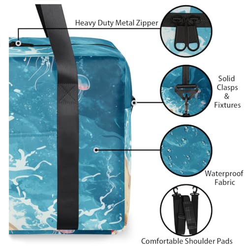 Colorful Seashell Travel Duffel Bag for Men Women Ocean Jellyfish Sports Gym Bag Waterproof Weekender Overnight Bags Foldable Carry on Backpack for Swim Yoga Fitness Workout3