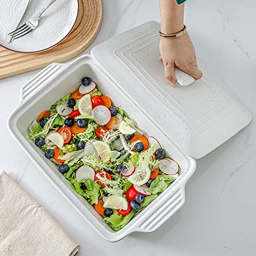 Hvh Ceramic Casserole Dish With Lid Oven Safe, 9X13 Casserole Dish, Covered Rectangular Casserole Dish Set, 3.5 Quart Large Casserole Dish, Baking Dishes For Casseroles, Farmhouse Style (White) #TOP1